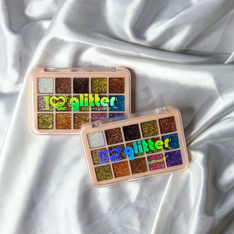 پالت سایه اکلیلی ۱۵ رنگ Sunflower مدل I Love The Glitter بسته 12 عددی - Image 1